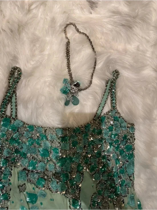 Embellished Mint Green Spaghetti Strap Dress - Picture 4 of 5